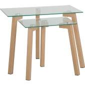 Morton Nest Of Tables Clear Glass/Oak Effect Veneer
